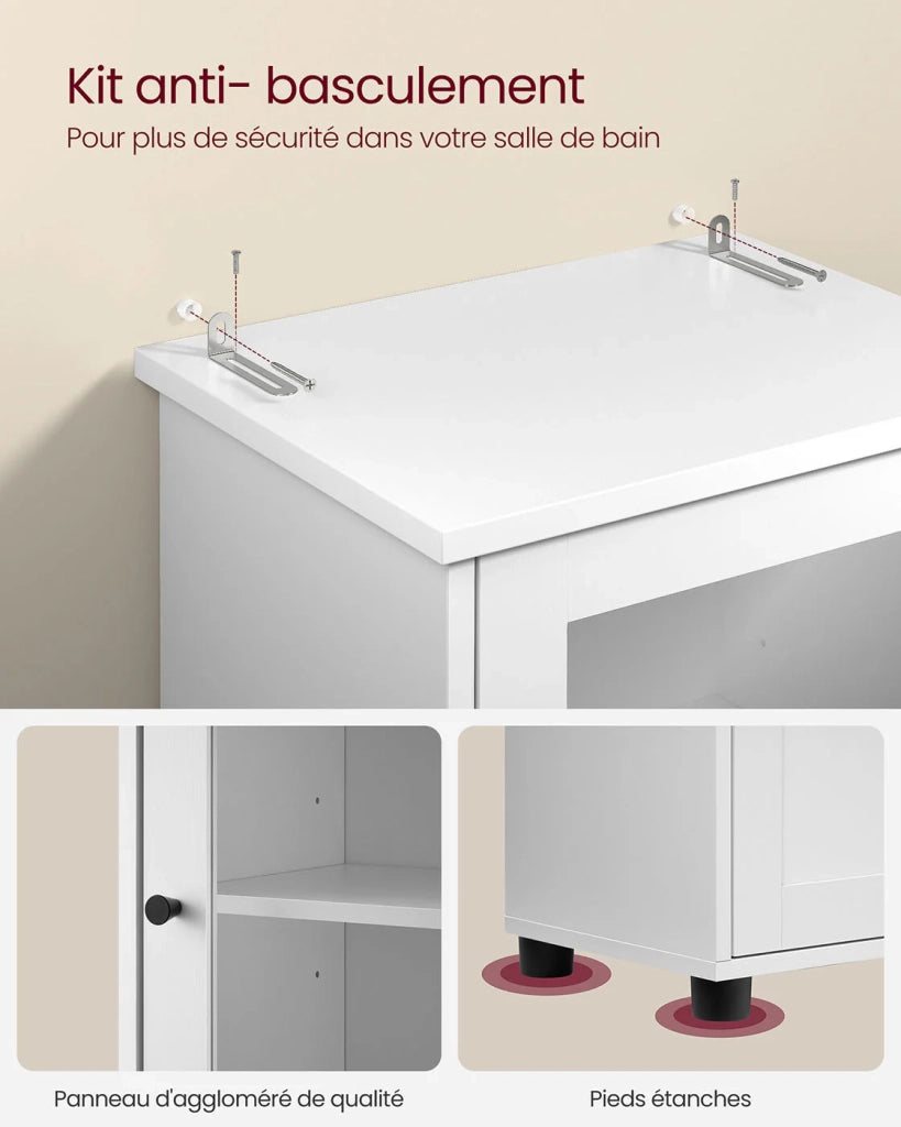 Mobile contenitore per bagno colonna 30 x 40 x 165 cm con ripiani regolabili armadietti con ante cassetti vano salvaspazio bianco 12_0006523