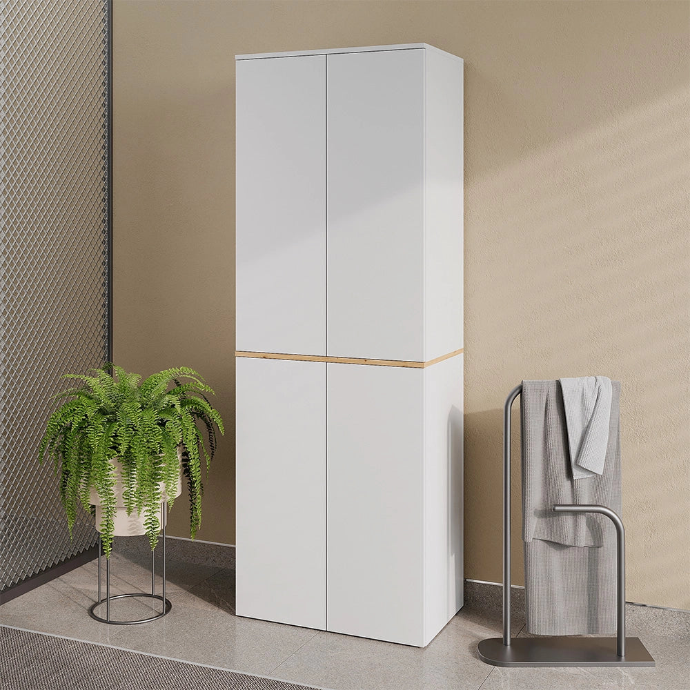 Armadio alto Viktor Bianco/Rovere artigianale 68 x 188.6 cm con 6 scomparti chiusi Vicco