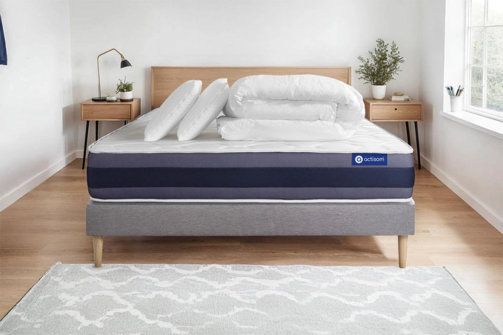 Pacchetto letto completo - Materasso 140x190cm + Box spring con doghe (kit) + 2 cuscini + Piumino - Actilatex Morpho