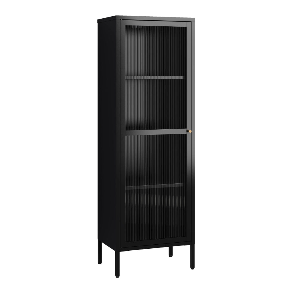 Armadio a Vetrata Säkylä con 4 Scomparti 150 x 50 x 35 cm in Acciaio - Nero [en.casa]