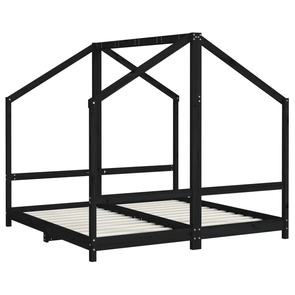 Giroletto per Bambini Nero 2x(80x160) cm Legno Massello di Pino 3200597