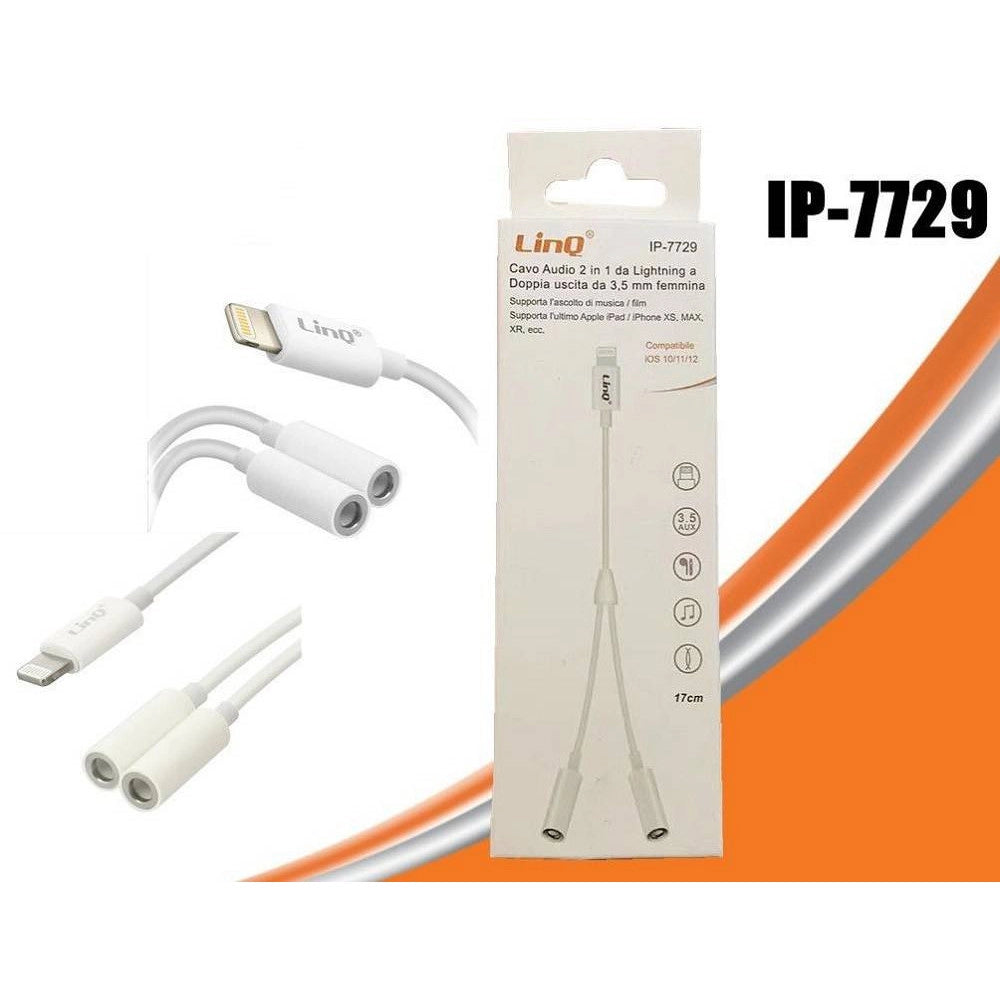 Trade Shop - Cavo Adattatore Audio Da Lightning A Doppia Uscita Aux Jack 3,5mm Femmina Ip-7729 -