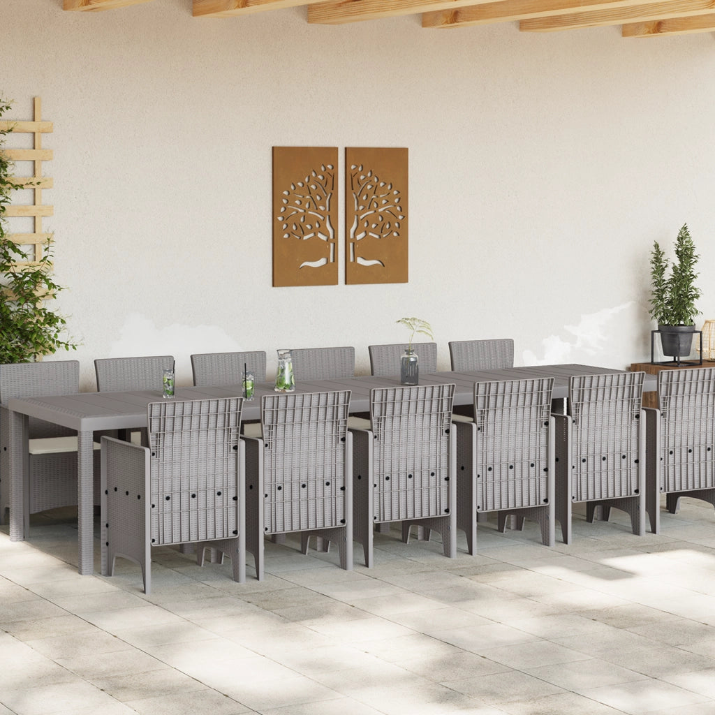 Set pranzo da giardino  13 pezzi con cuscini in polyrattan grigio chiaro