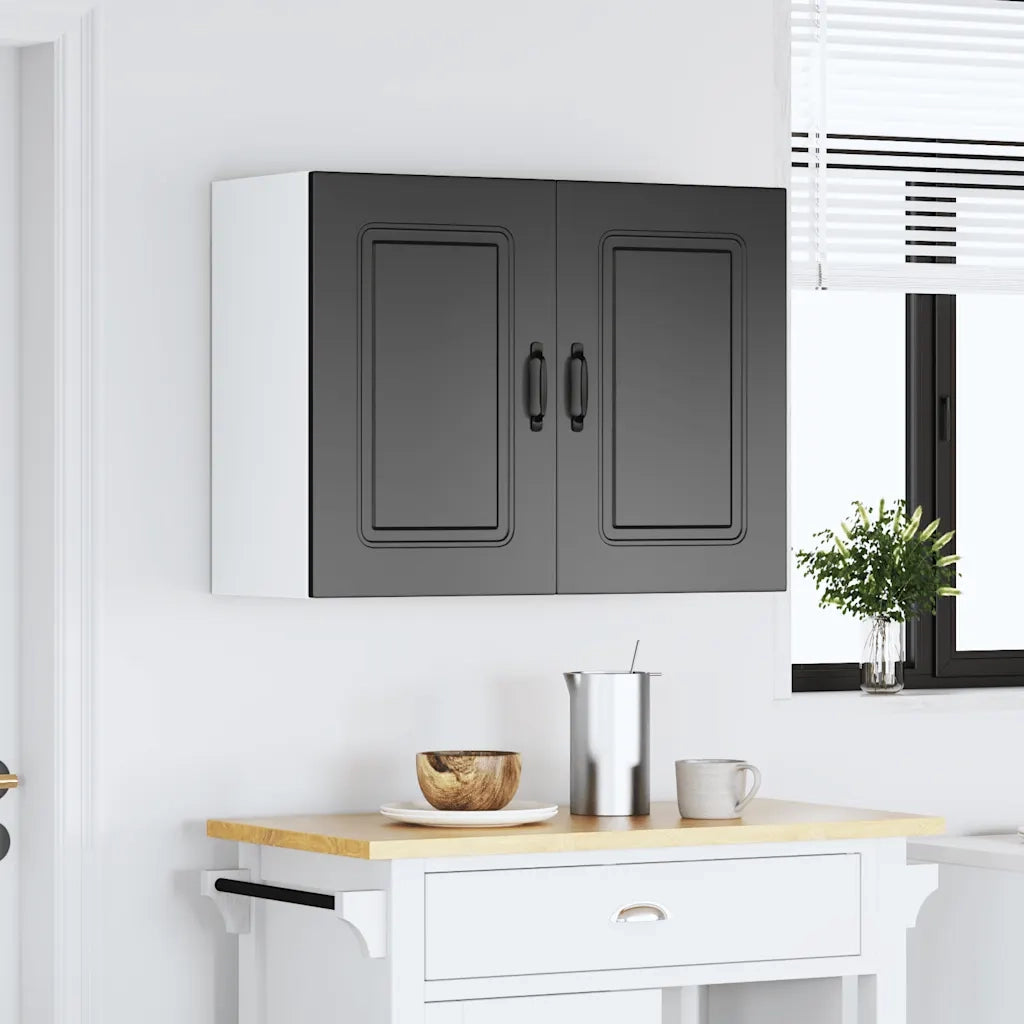 Pensile da Cucina-Mobile Cucina da Parete Kalmar Nero in Legno Multistrato 455153