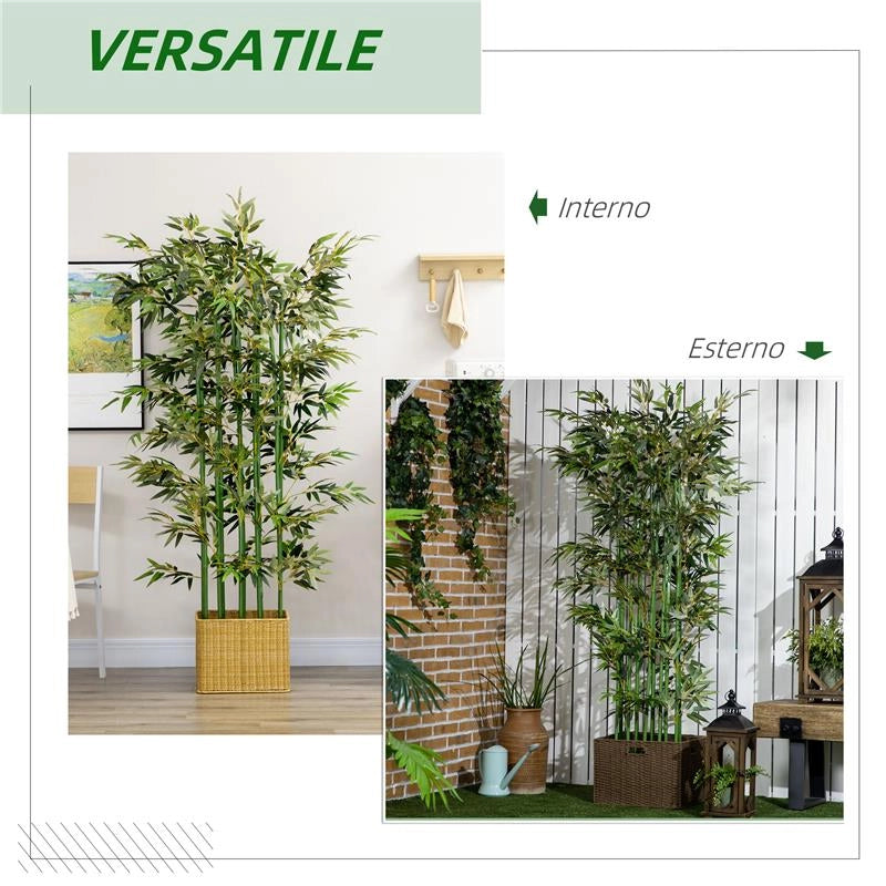 PIANTA DI BAMB¨ ARTIFICIALE ALTA 180 CM DA 1640 FOGLIE CON BASE IN LEGNO DI PINO 35X10X10 CM, VERDE