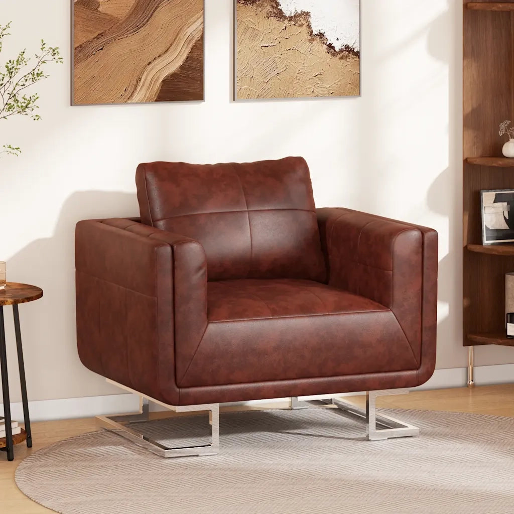 Poltrona | Sedia Relax a Pozzetto con Gambe Cromate Marrone in Similpelle