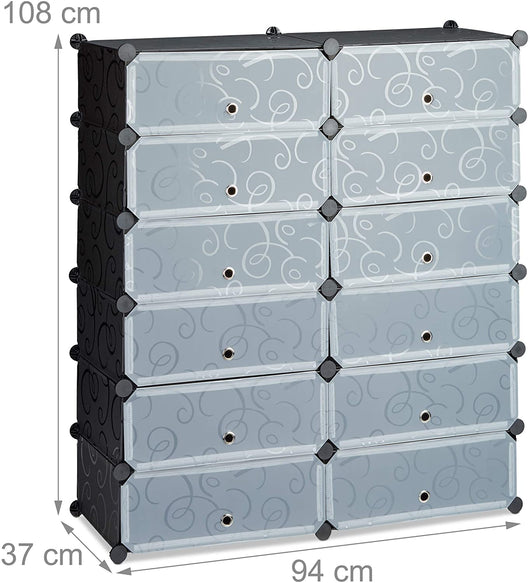 Scarpiera scaffale armadio portaoggetti con 12 armadietti 24 paia nero 13_0001634_3