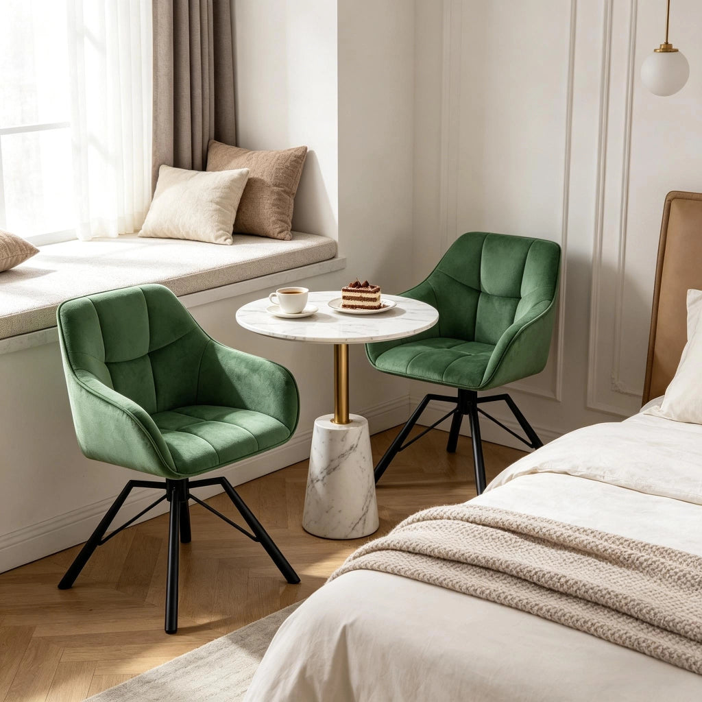 Sedia da Pranzo Set da 2 Girevole a 360° con Braccioli Schienale Ergonomico in Velluto Verde Scuro