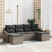 Set da Pranzo da Giardino 6 Pezzi con Cuscini in Polyrattan Grigio