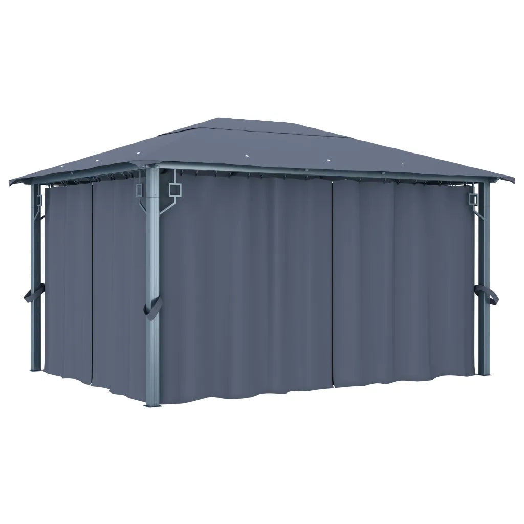 Gazebo con Tende e Luci LED 400x300 cm Antracite in Alluminio 3070336