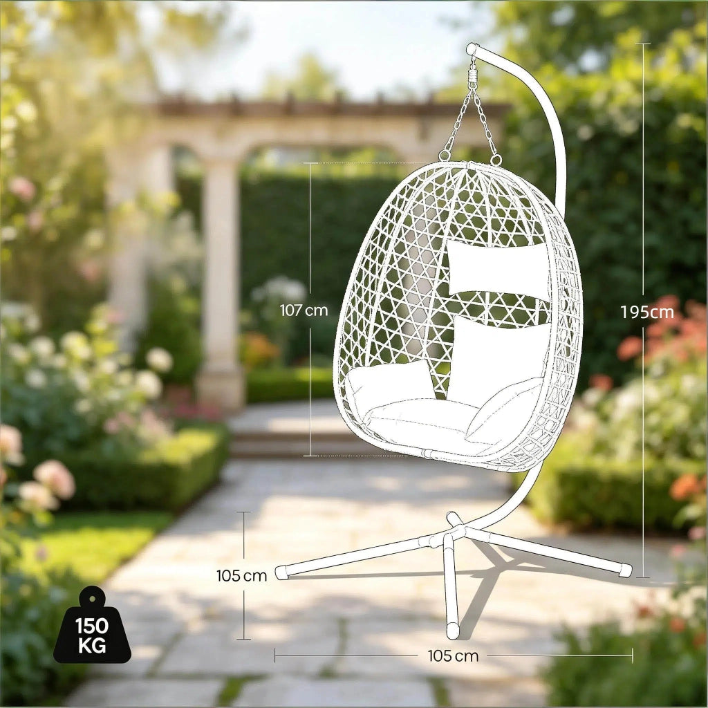 SEDIA SOSPESA 105x105x195 cm Metallo e Rattan Grigio Scuro