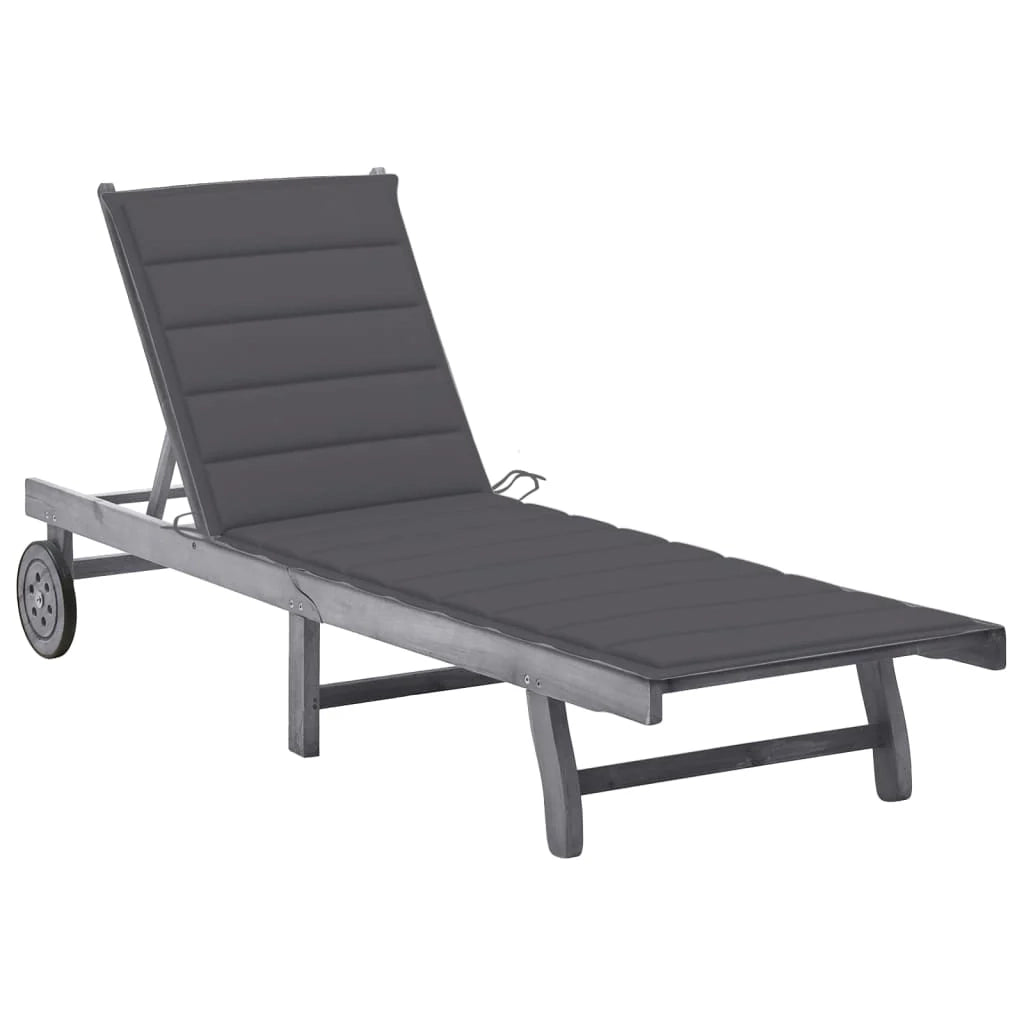 Lettino prendisole sedia a sdraio lettino prendisole letto da giardino mobili da esterno per patio con cuscino grigio legno massello di acacia 02_0012477