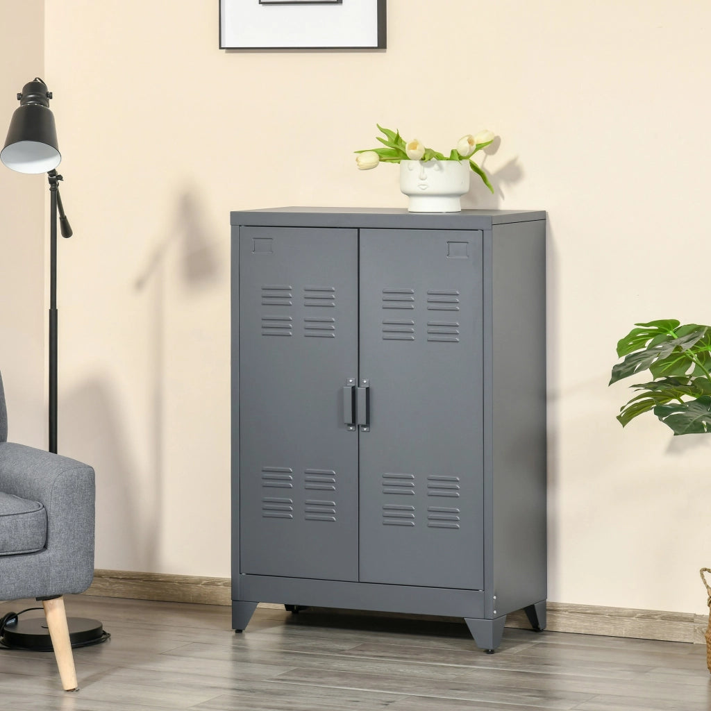 EasyComfort Mobiletto Multiuso 2 Ante Stile Industriale in Metallo per Casa e Garage, 75x33x110cm, Grigio