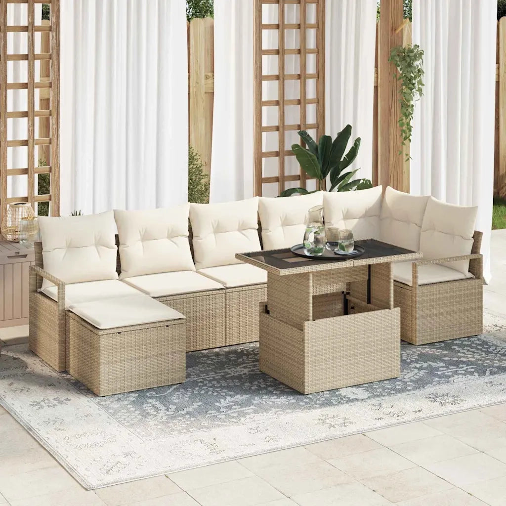 Set Divano da Giardino con cuscino 8 pcs beige e panna