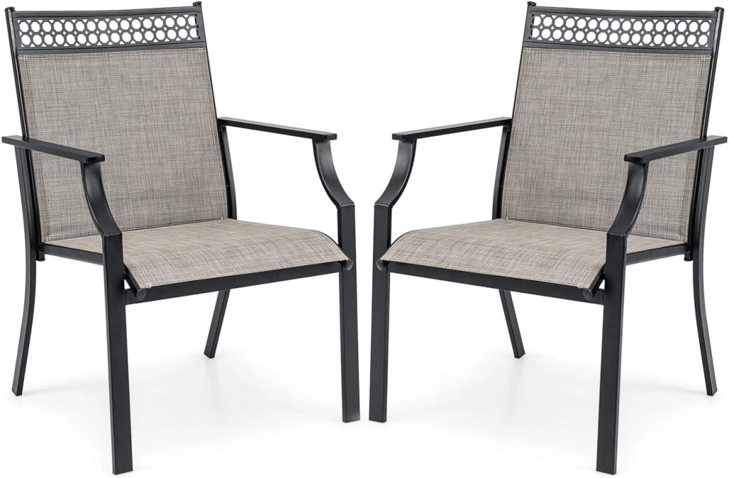 Set di 2 Sedie da Giardino in Textilene, Sedie da Esterno con Schienale Alto, Braccioli, Robusto Telaio in Metallo, Fino a 150 kg, per Patio Terrazza Balcone (Caffè + Nero)