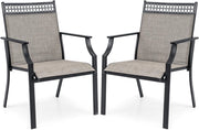Set di 2 Sedie da Giardino in Textilene, Sedie da Esterno con Schienale Alto, Braccioli, Robusto Telaio in Metallo, Fino a 150 kg, per Patio Terrazza Balcone (Caffè + Nero)