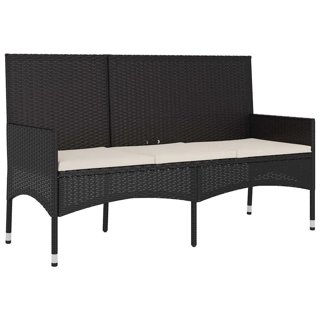 Panca da Giardino a 3 Posti con Cuscini in Polyrattan Nero 319492