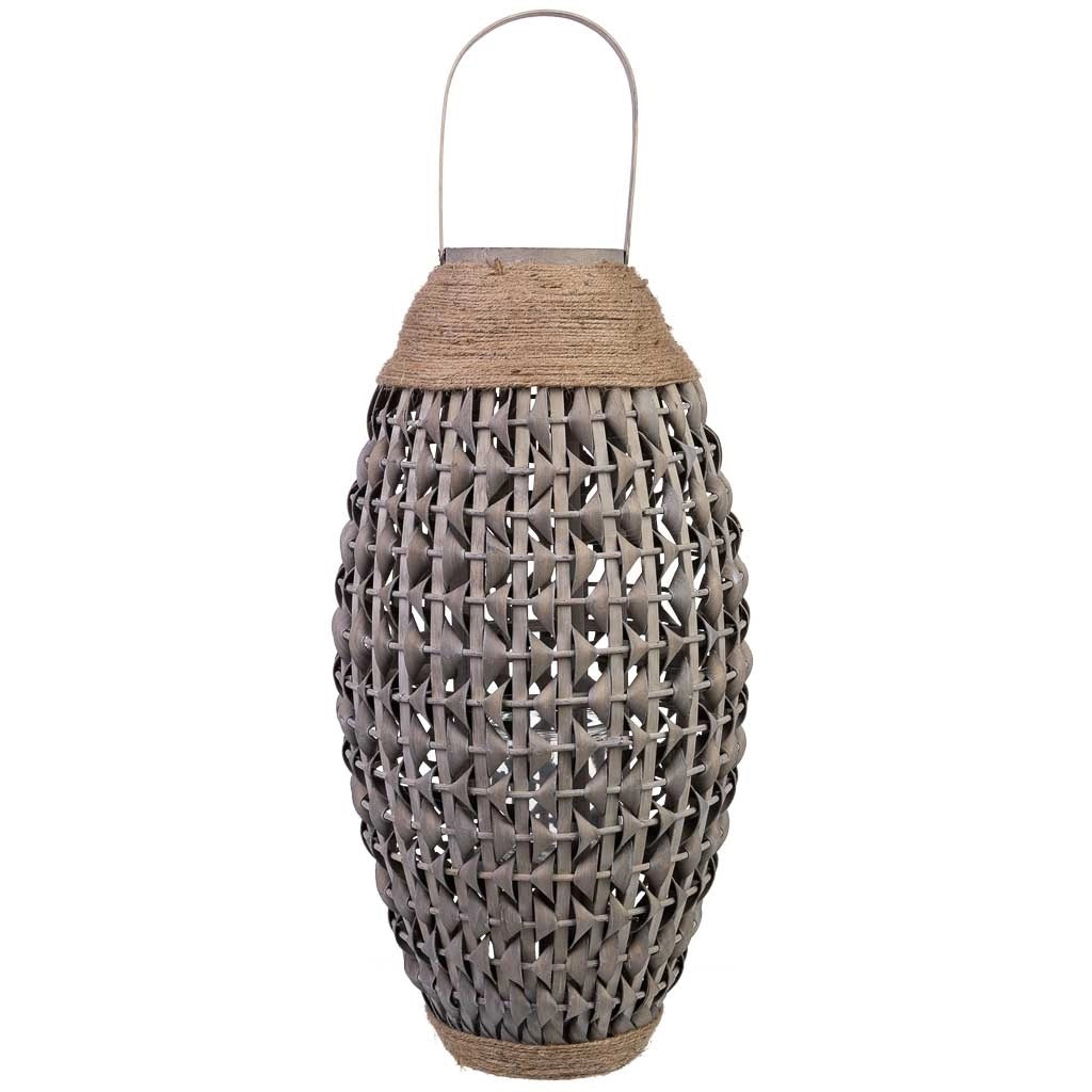 Lanterna in bambù e legno con portacandele in vetro D29x55h cm