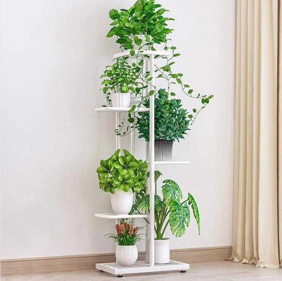Supporto per piante - Tavolo per piante - Pannello per fiori - Sostegno per piante - 5 Livelli - Metallo e Bianco