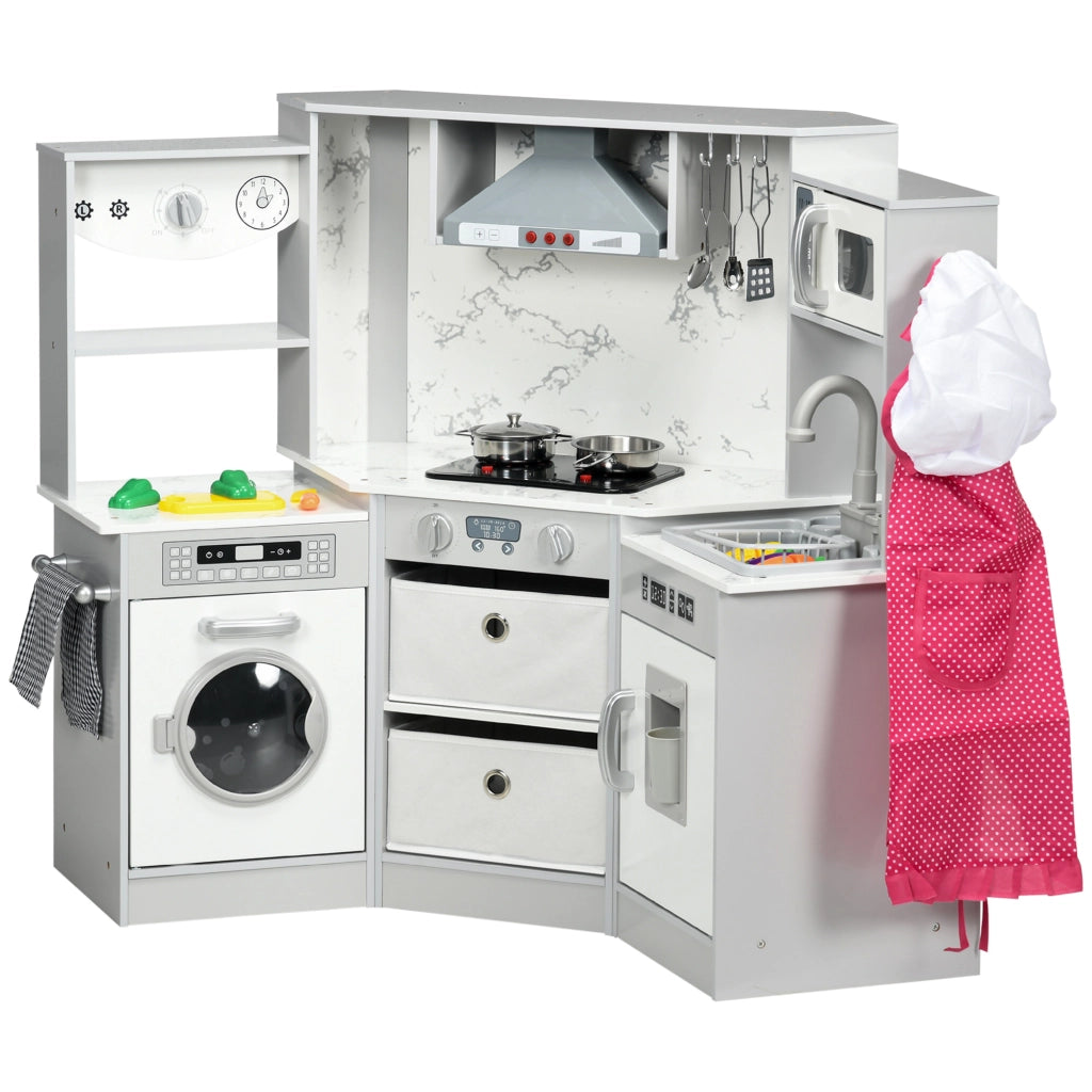 Casetta in Legno per Bambini con Cucina e Accessori ¨C zephmum ¨C Grigio Bianco