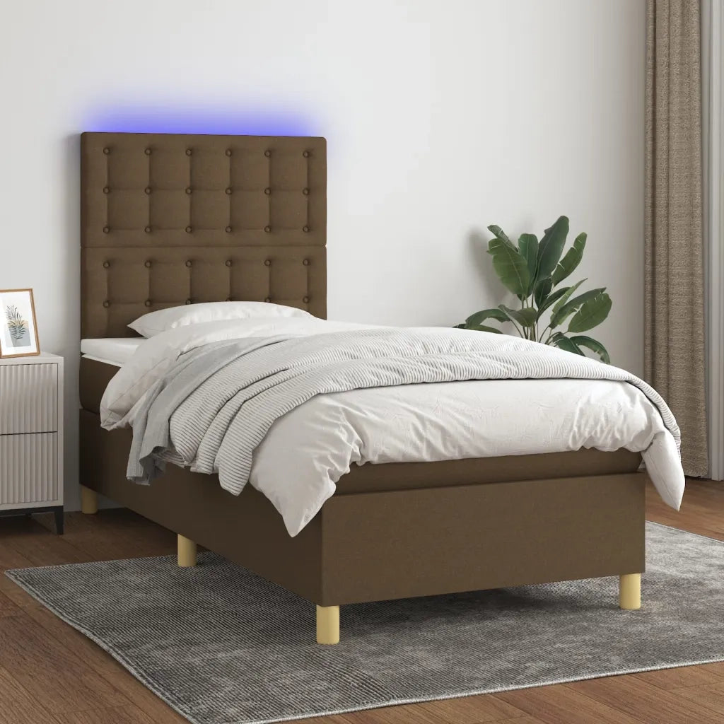 Letto a Molle Materasso e LED Marrone Scuro 80x200cm in Tessuto cod mxl 57880