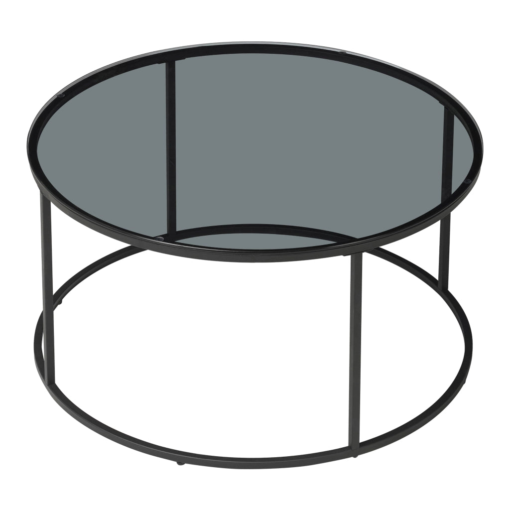 Tavolino Rotondo Kolari da Caffé con Piano in Vetro Temperato (AxØ) 45 x 80 cm - Fumé Grigio [en.casa]