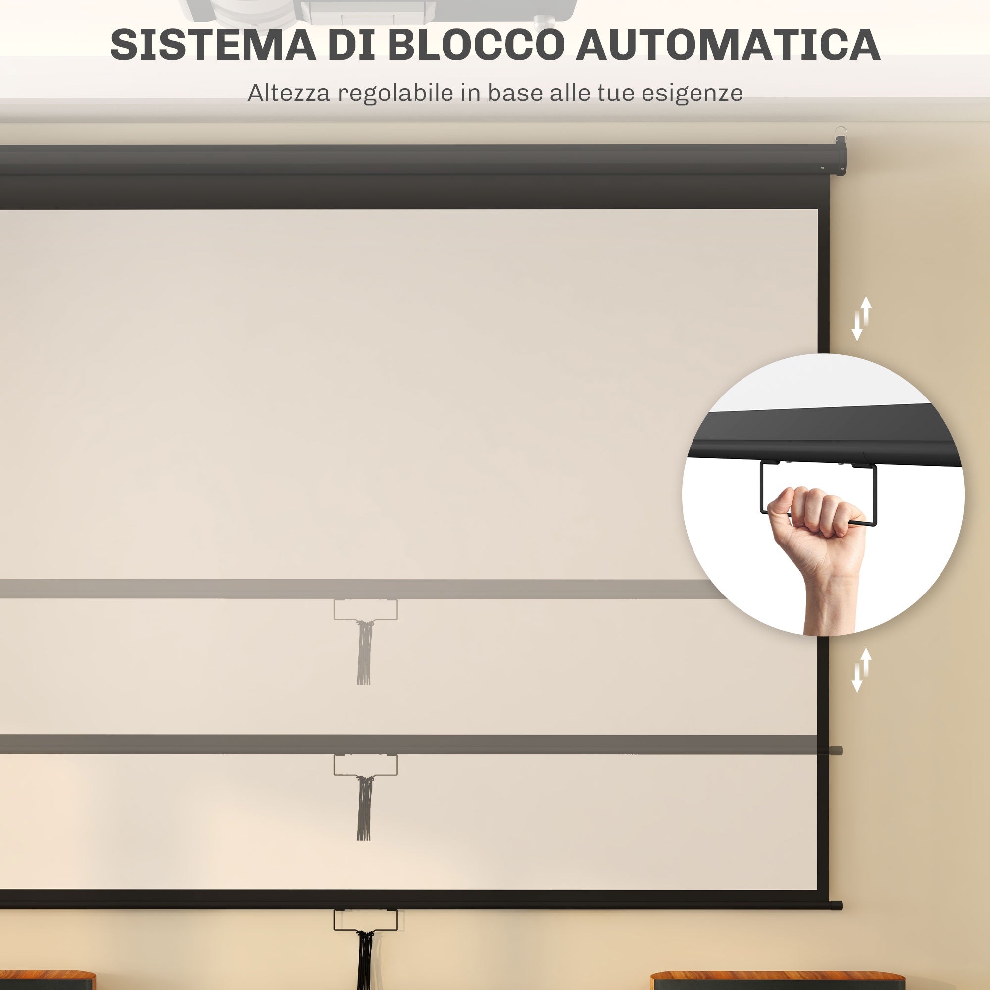 Telo Proiettore 120" Regolabile con Montaggio a Soffitto e Parete Formato 4:3 244x8,6x183cm Bianco e Nero