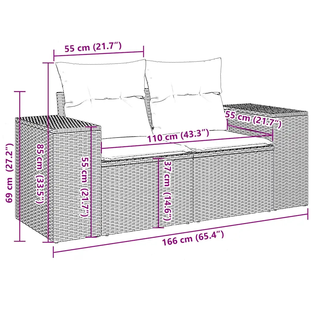 Set Divani da Giardino 10pz con Cuscini in Polyrattan Nero 3223085