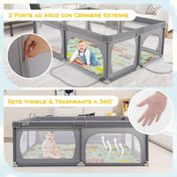 Recinto per Bambini con Materasso, Box per Bambini con Tappetino, Rete Traspirante e Apertura a Cerniera, Box Giochi con Borsa, 4 Impugnature e 50 Palline, per Bambibi 0-3 Anni (Grigio Scuro)