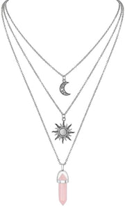 Collana Gotica Sole/Luna - Pendente in Cristallo - Collana a Maglie - Accessori per Donna - Stile Boho/Punk - Misura Comoda