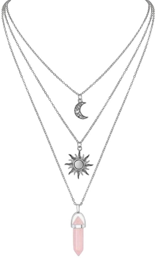 Collana Gotica Sole/Luna - Pendente in Cristallo - Collana a Maglie - Accessori per Donna - Stile Boho/Punk - Misura Comoda
