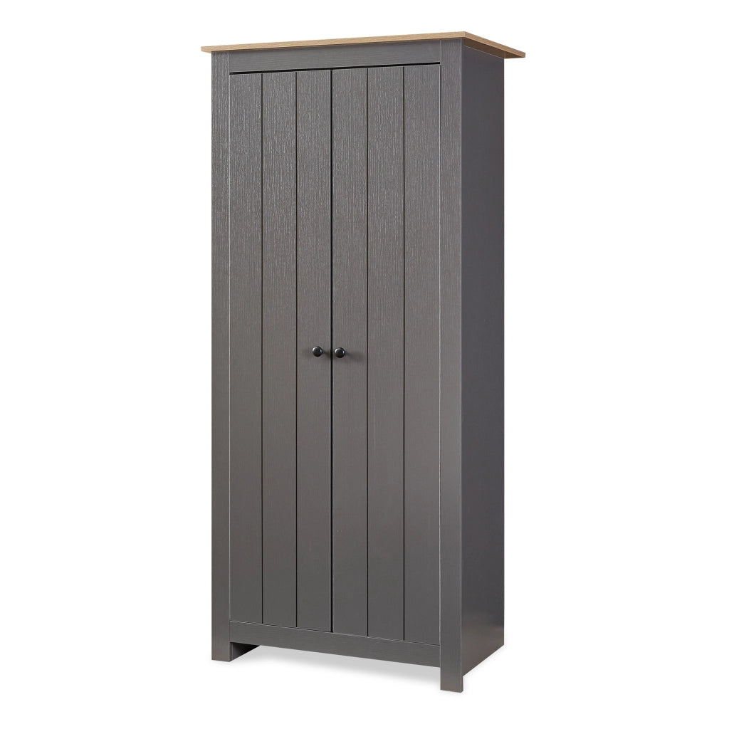 Armadio per Guardaroba Trorjam con Barra Appendiabiti e Scomparti 175 x 80 x 52 cm - Grigio/Effetto Rovere [en.casa]