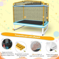 Trampolino Rettangolare per Bambini 3-in-1 190 x 124 cm, Tappetto Elastico per Bambini da Esterno ed Interno con Rete, Altalena, Barra, Copertura e Design senza Fessure