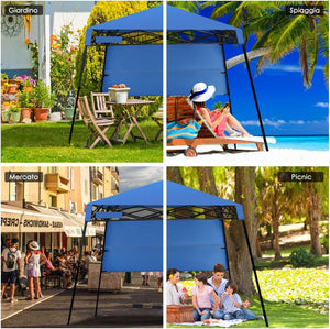 Gazebo Pieghevole da Giardino 210 x 210CM, Struttura in Acciaio, Altezza Regolabile, Gazebo da Esterno con Borsa, Ideale per Feste, Barbecue, Giardino e Spiaggia (blu)