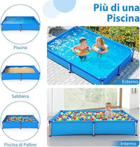 Piscina Fuori Terra, Piscina Pieghevole e Rettangolare da Esterno per Bambini 3+ Anni con Struttura Metallica, Pareti in PVC Robusto, per Cortile, 228 x 159 x 42 cm