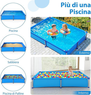 Piscina Fuori Terra, Piscina Pieghevole e Rettangolare da Esterno per Bambini 3+ Anni con Struttura Metallica, Pareti in PVC Robusto, per Cortile, 228 x 159 x 42 cm