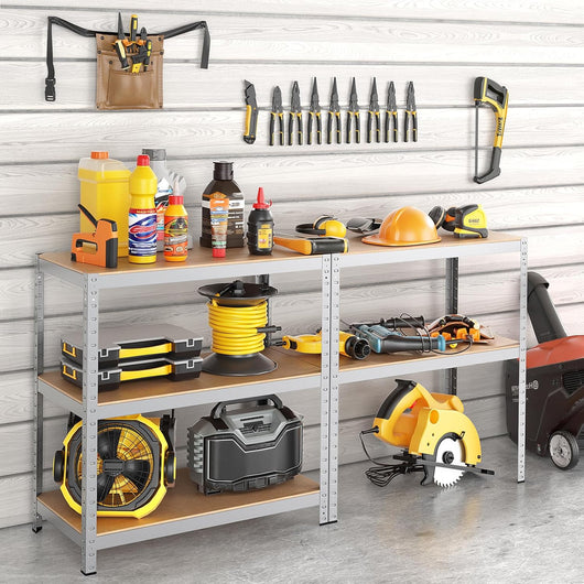 Scaffale con 5 Livelli, Scaffale per Garage Resistente con Altezza Mensole Regolabile, Capacità di Peso Totale 875 kg, Senza Bulloni, Uso Versatile 90x40x180cm (Argento)