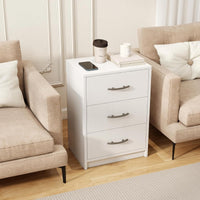 Comodino a 3 cassetti , Comodino compatto da pavimento con kit antiribaltamento Bianco-Comodini