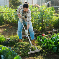 Arieggiatore per Prato 178 cm, Rastrello per Allentare Suolo da 50 cm in Alluminio con Manico Lungo e 19 Denti Curvi, Arieggiatore Manuale da Giardino e Cortile