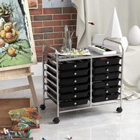 Carrello di Stoccaggio con 12 Cassetti, Carrello portaoggetti con 4 Ruote, Carrello Multiuso per Scuola Ufficio Cucina, 64 x 38 x 62 cm (12 cassetti Nero)