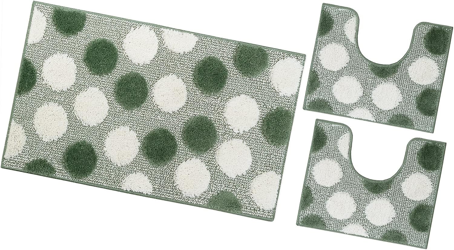 Tappeto Bagno Set 3 Pz Soffice Antiscivolo Shaggy 3D Moderno Assorbente Verde