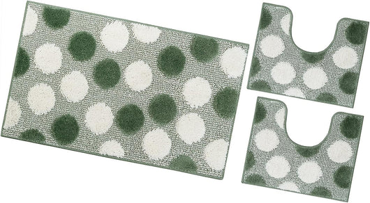Tappeto Bagno Set 3 Pz Soffice Antiscivolo Shaggy 3D Moderno Assorbente Verde
