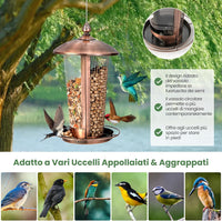 2 in 1 Mangiatoia per Uccelli con 2 Tubi, Mangiatoia per Uccelli da Appendere all'Aperto in Metallo Resistente alle Intemperie, Decorazione per Giardino e Portico