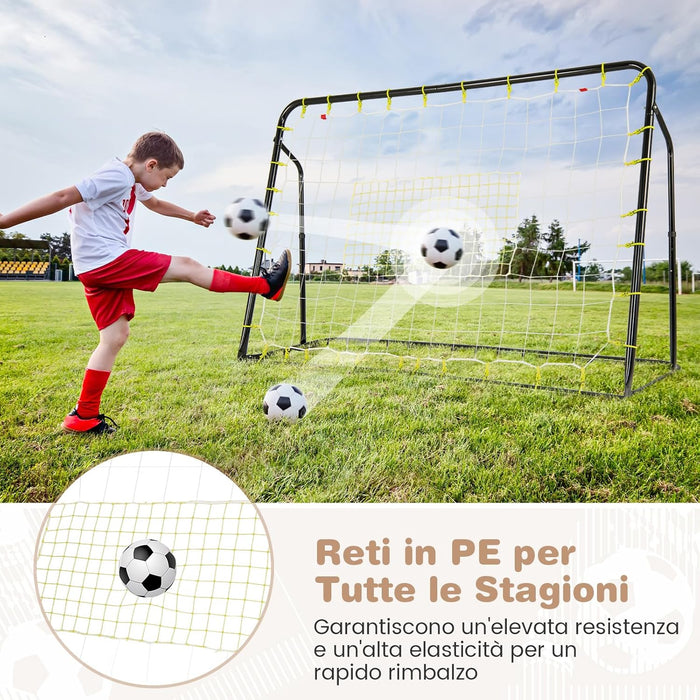 Set di Reti da Calcio 2-in-1 per Bambini: Ribalta e Porta da Calcio 187 x 122,5 cm, Set di Rete di Rimbalzo e Rete da Calcio Regolabile, Struttura in Metallo Robusto