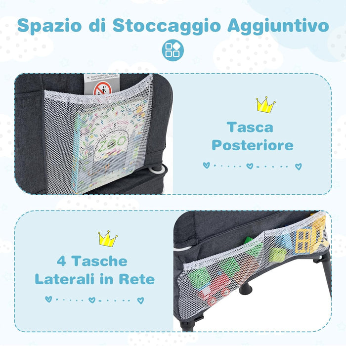 Seggiolone Pieghevole per Bambini, Seggiolone Salvaspazio con Vassoio Regolabile a 2 Livelli, Cintura di Sicurezza, Aperture Regolabili per Gambe, Tasche, per Bambini 6-36 Mesi