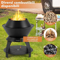 Braciere da Giardino, Braciere da Esterno con Gambe di Supporto Rimovibili e Manici, Diametro: 50 cm, per Patio, Campeggio, Barbecue, Braciere e Feste