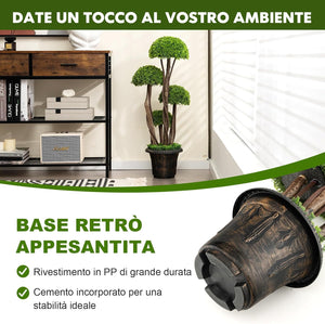 Albero Artificiale 90 CM, Cipresso Finto da Interno ed Esterno con Tronco in Rattan e Vaso Riempito di Cemento, Pianta Artificiale Realistica da Casa, Ingresso e Ufficio