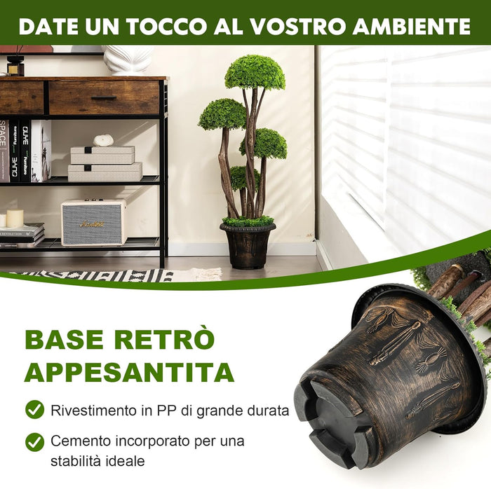 Albero Artificiale 90 CM, Cipresso Finto da Interno ed Esterno con Tronco in Rattan e Vaso Riempito di Cemento, Pianta Artificiale Realistica da Casa, Ingresso e Ufficio