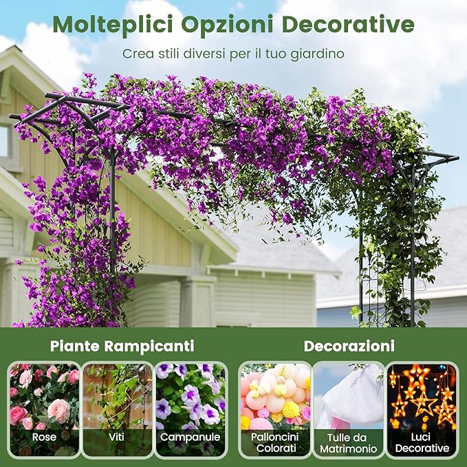 Arco da Giardino 206 x 206 CM, Pergolato per Piante Rampicanti, Pergola Decorativo di Metallo per Cerimonie, Feste, Cortile e Prato (Nero)