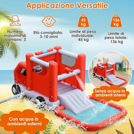 Castello Gonfiabile per Bambini, Casa Gonfiabile con Scivolo, Piscina, Area per Saltare, con Borsa di Trasporto e Kit di Riparazione, per 3 Bambini di 3-10 Anni